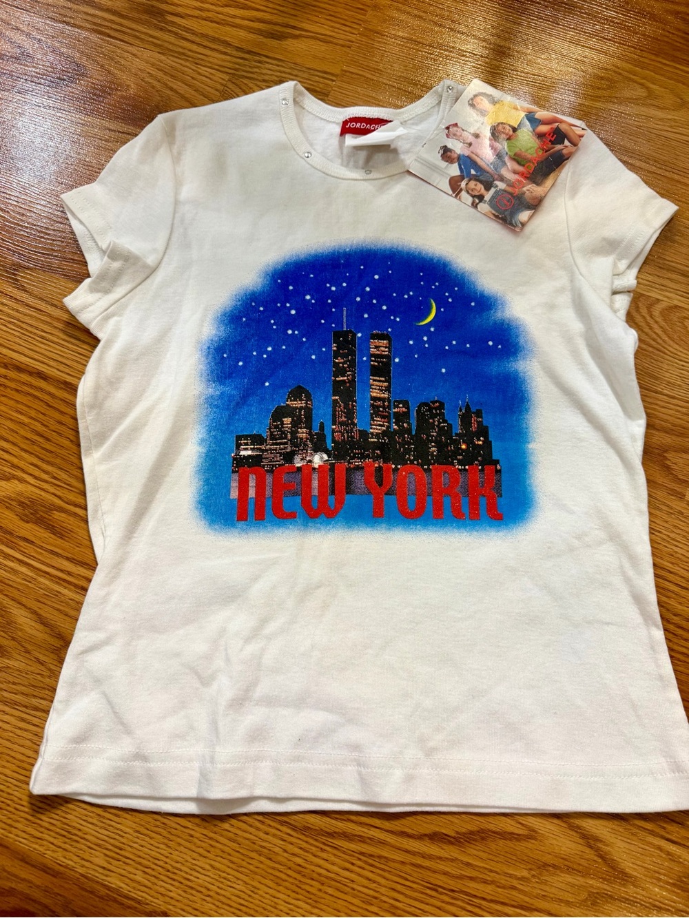 Vintage Deadstock NWT Jordache Kids 'New York' Twin Towers White Graphic Tee